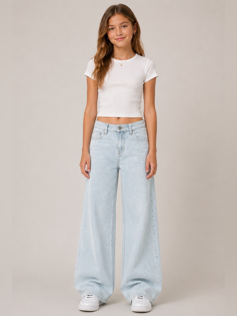 Forever 21 Girl’s Wide Leg Jeans Light Wash Size 5/6 School Casual Preppy Chic